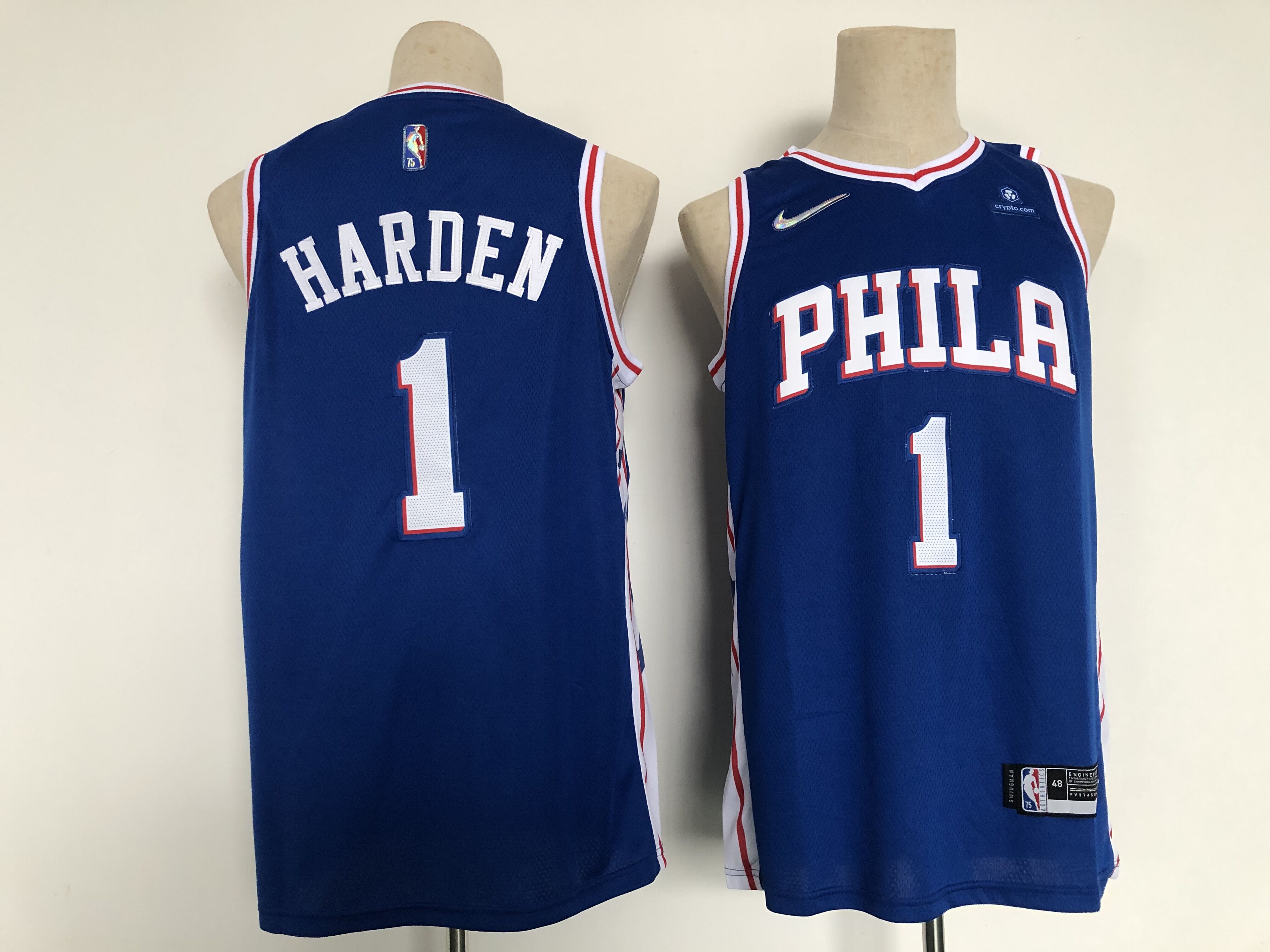 Men Philadelphia 76ers 1 Harden Blue Nike 75th anniversary 2022 Game NBA Jersey